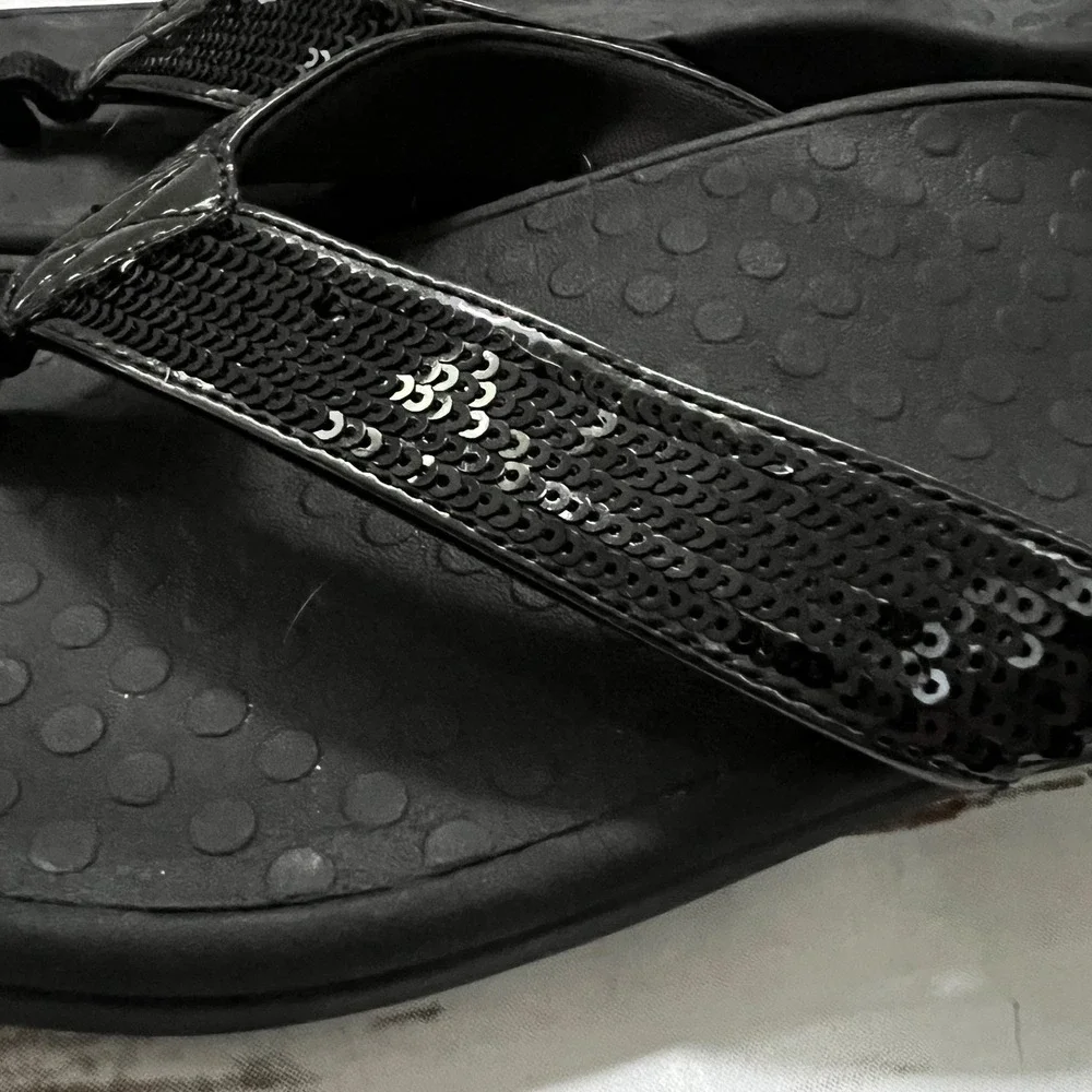 Vionic Tide Sequins Thong Sandals Black Orthotic Arch Support Size 8